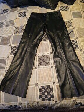 Danier Leather Woman's Black Leather Flare Jeans